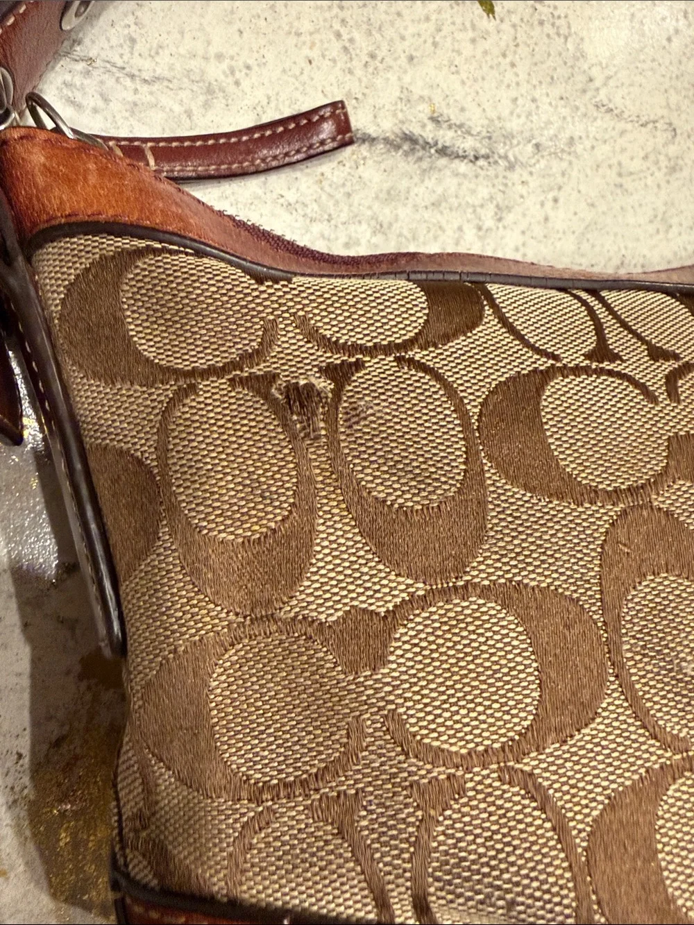 Coach 12328 Beige/Tan Signature Canvas Shoulder Bag with rust Leather Trim - Picture 4 of 9